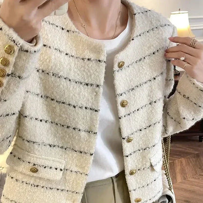 Kort Tweed Jasje voor Vrouw Elegant Leer