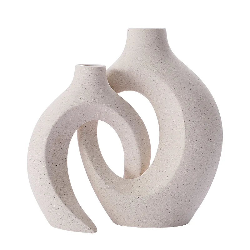 Keramische Vaas Set 2 Stuks Wit Boho Modern Woonkamer Decoratie Droogbloemen Minimalistisch Interieur