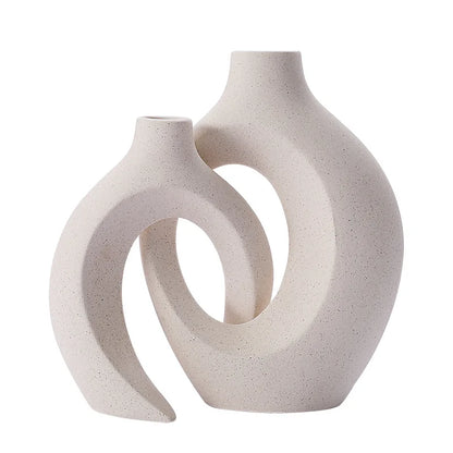 Keramische Vaas Set 2 Stuks Wit Boho Modern Woonkamer Decoratie Droogbloemen Minimalistisch Interieur
