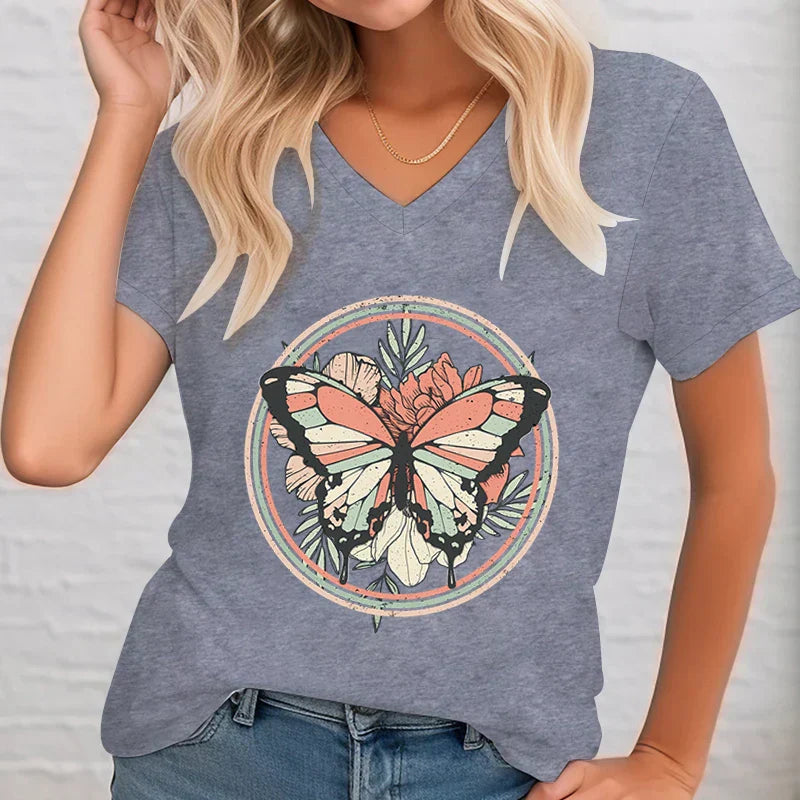 Dame V-hals Shirt Casual Bedrukt Zomer