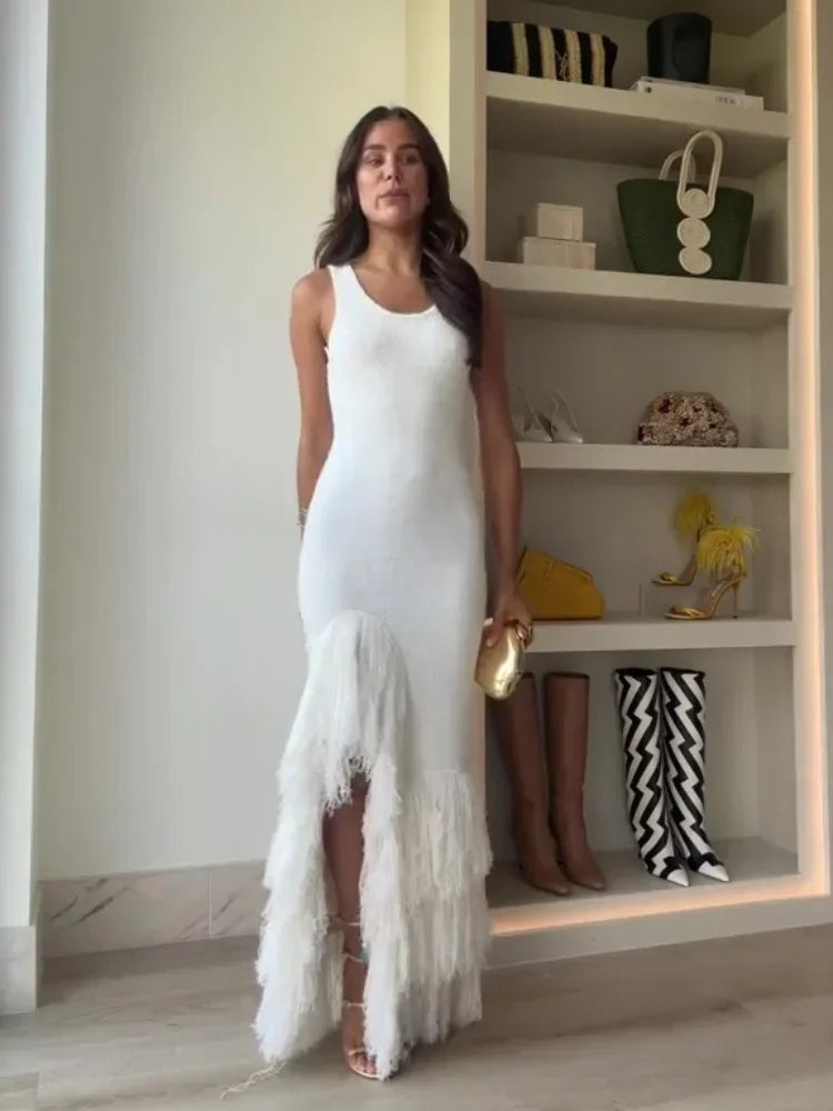 Vrouwelijke Franje Jurk Glamour Stijl