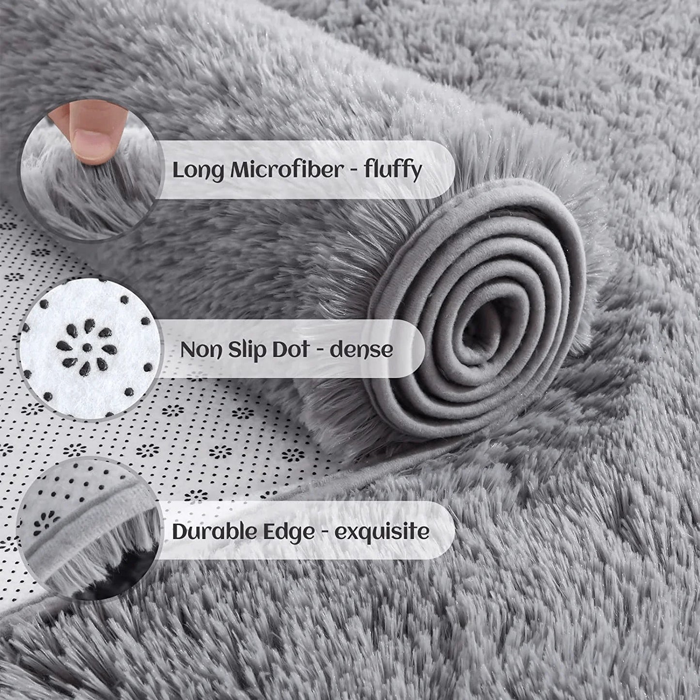 Fluffy Vloerkleed Microvezel Antislip Grijs Wit Bruin Slaapkamer Woonkamer Pluizig Tapijt Nachtkastje Shaggy Zacht