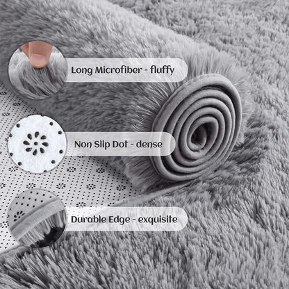 Fluffy Vloerkleed Microvezel Antislip Grijs Wit Bruin Slaapkamer Woonkamer Pluizig Tapijt Nachtkastje Shaggy Zacht