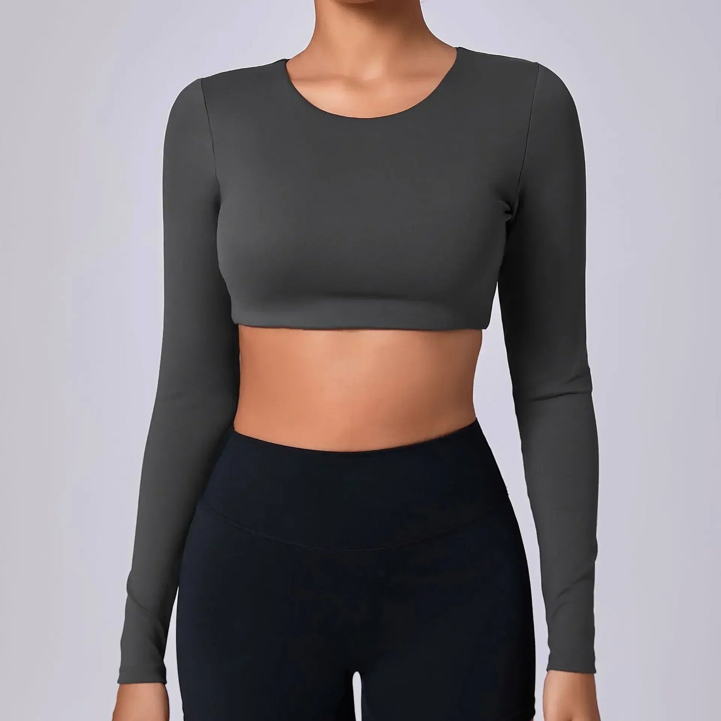 Vrouwelijke Cropped Top met Push-up Lange Mouwen