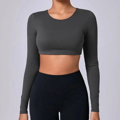 Vrouwelijke Cropped Top met Push-up Lange Mouwen
