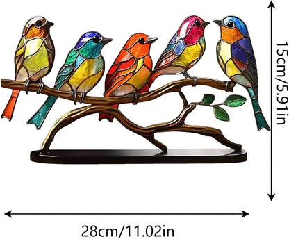 Glazen Vogelfiguren op Glazen Tak Decoratie – Set van 1, 2, 3 of 5 Vogels – Handgemaakte Sierlijke Tafeldecoratie met Gekleurde Glazen Vogeltjes – Interieurobject