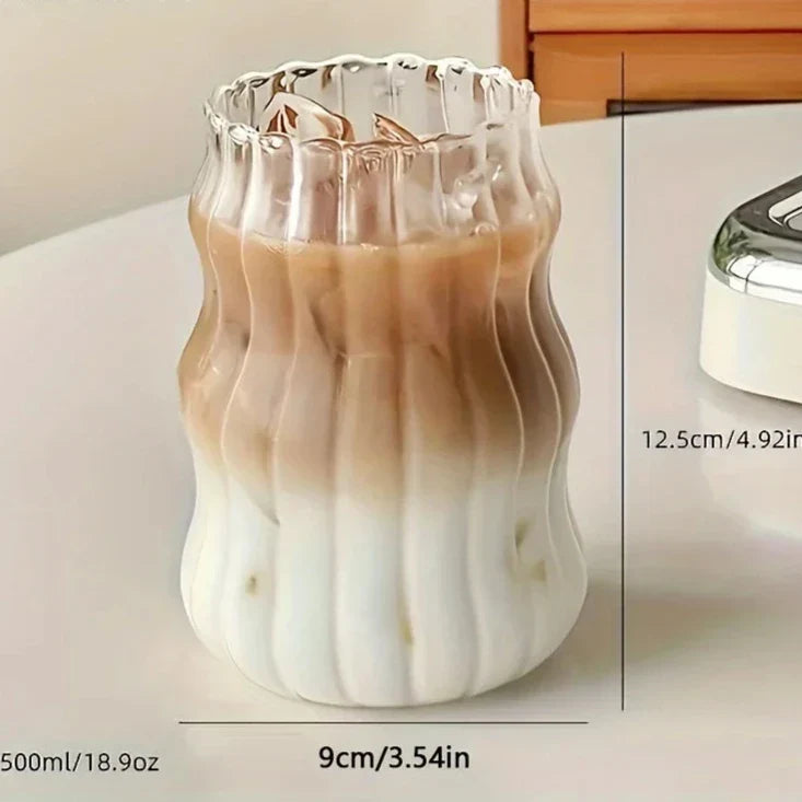Hittebestendig Geribbeld Glas 4-delige Set – Dubbelwandig Drinkglas voor Warme en Koude Dranken – Eco-vriendelijk Borosilicaatglas 350ml