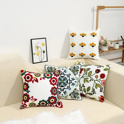 Kussenhoes 45x45cm Katoen Canvas Geborduurd Bloemen Wit Sierkussenhoes Bank Slaapkamer Landelijke Stijl Decoratief