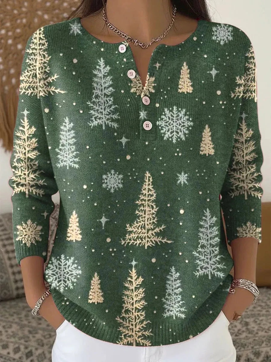 Dames Warme Trui Feestelijke Print Comfortabele Pasvorm