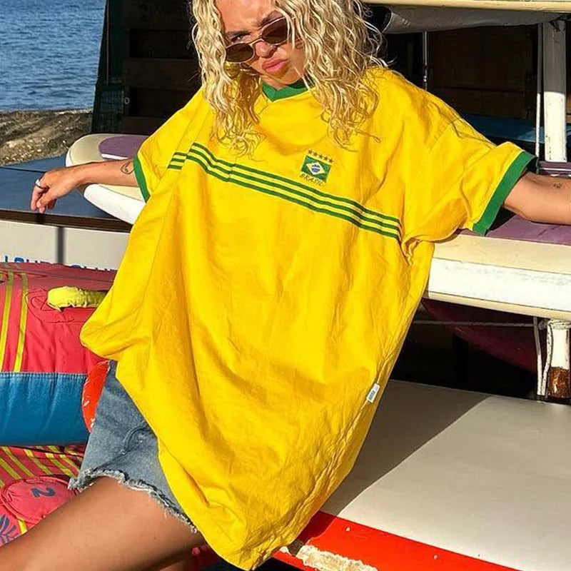 Dames T-Shirt Oversized Sportief Retro Stijl