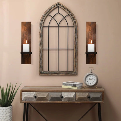 Japandi Wandkandelaar Hout Rustiek Set 2 Stuks Wandmontage Kaarsenhouder Woonkamer Slaapkamer Vintage Muur Decoratie Pilaarkaars Houder