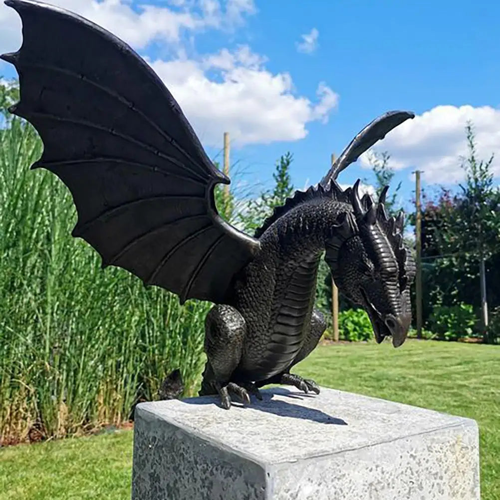 Draak Fontein Tuinbeeldje Hars 35cm Brons Waterspijtende Draak Tuin Sculptuur Vijver Terras Buitendecoratie Ornament