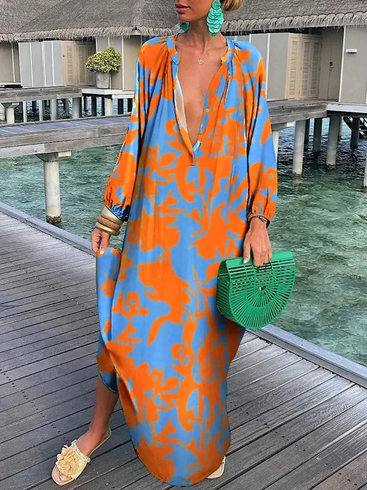 Zomerjurk Lange Mouwen Maxi Jurk Bohemian Stijl
