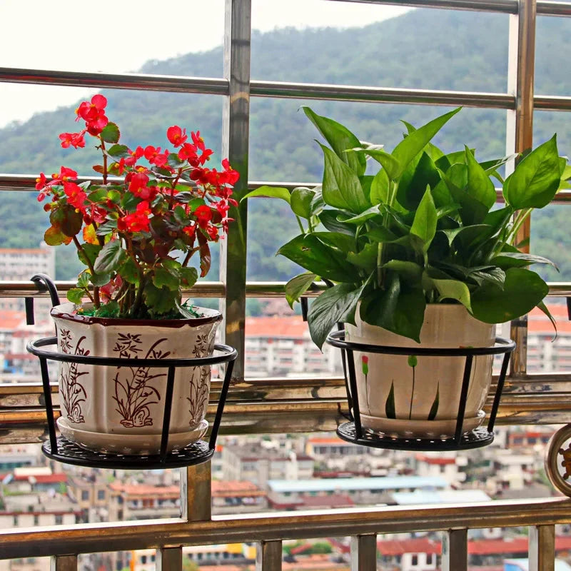 Hangende Bloempothouders Metaal Zwart voor Balkon – 3 Stuks met Ophanghaak 22 cm Doorsnede