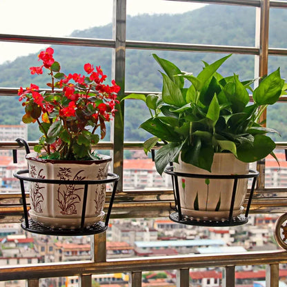 Hangende Bloempothouders Metaal Zwart voor Balkon – 3 Stuks met Ophanghaak 22 cm Doorsnede
