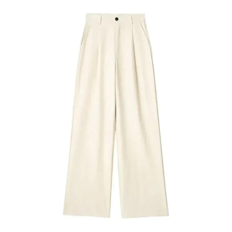 Dames Oversized Pantalon Beige Losse Zomerbroek