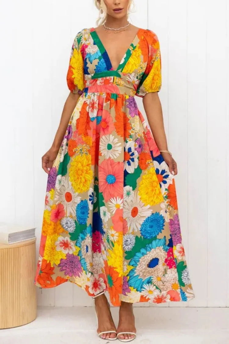 Jurk met Pofmouwen en Bloemenprint voor Vrouw - StudioMarella