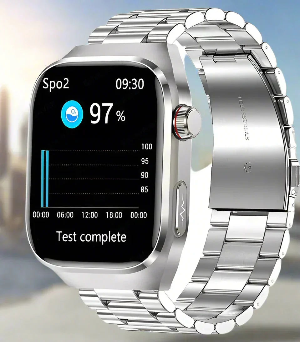Multifunctioneel Smarthorloge met Hartslagmeter ECG Bloedglucose Tracker Bluetooth Bellen Gezondheidsmonitor AMOLED Display Draadloos Opladen