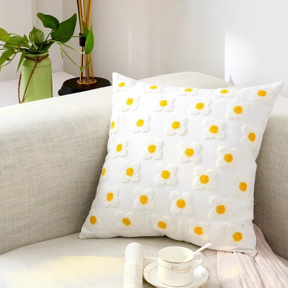 Kussenhoes 45x45cm Katoen Canvas Geborduurd Bloemen Wit Sierkussenhoes Bank Slaapkamer Landelijke Stijl Decoratief