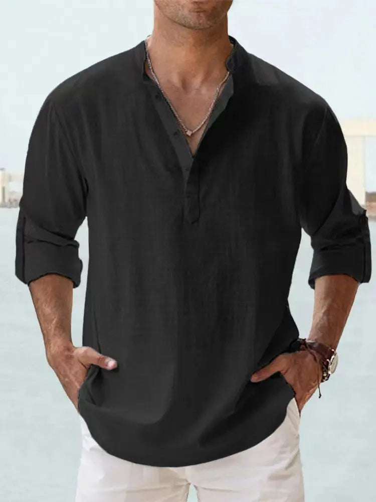 Mannen Linnen Shirt Henley Kraag Luchtig Comfortabel