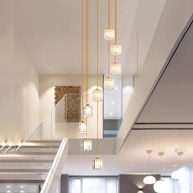 Kristallen Hanglamp Goud Trap Hal 6 of 9 Lichts Cascaderend | Vintage Kroonluchter Eetkamer Hoge Plafond