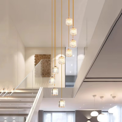 Kristallen Hanglamp Goud Trap Hal 6 of 9 Lichts Cascaderend | Vintage Kroonluchter Eetkamer Hoge Plafond