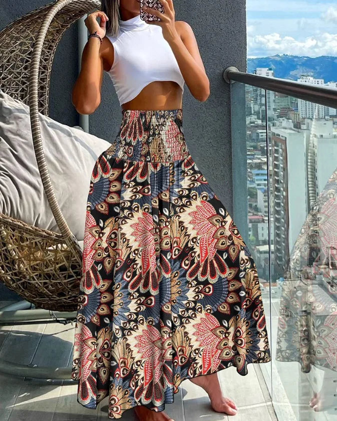 Elastische Zomerrok Hoge Taille Lange A-lijn Rok