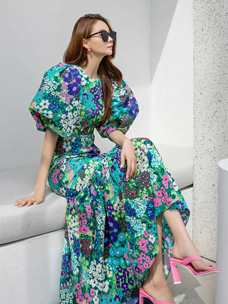 Vrouwelijke Bloemjurk Luxe Stof Zomerjurk