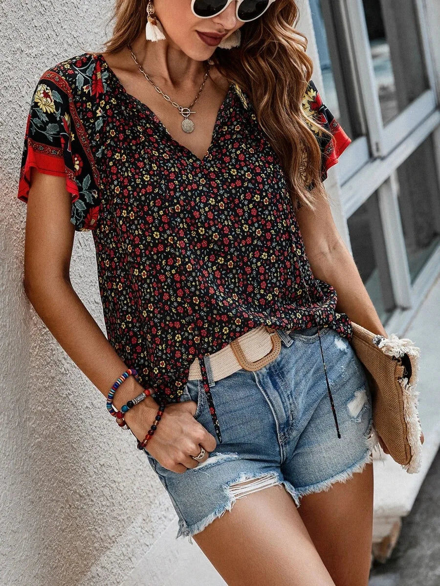 Vrouwelijke Blouse Bloemenprint Zomerjurk Stijl