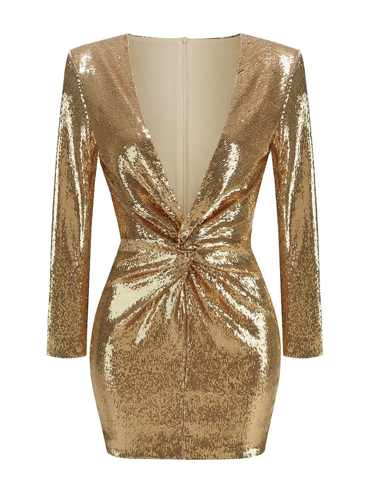 Glamoureuze Pailletten Feestjurk Lange Mouw Mini