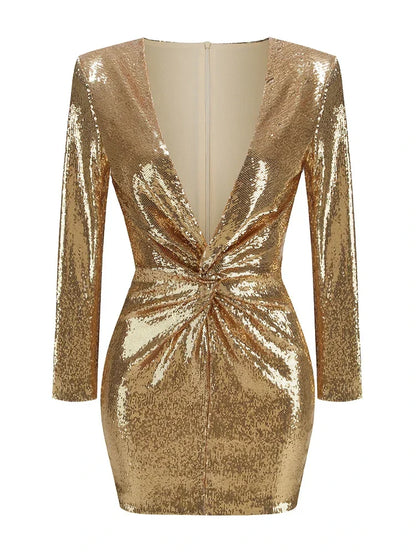 Glamoureuze Pailletten Feestjurk Lange Mouw Mini