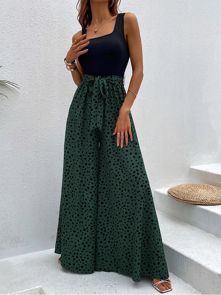 Vrouwelijke Jumpsuit Wijd Met Riem Zomer Casual