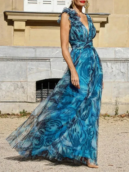 Lange Zomerjurk Vrouw Pauwblauw Boheemse Stijl - StudioMarella