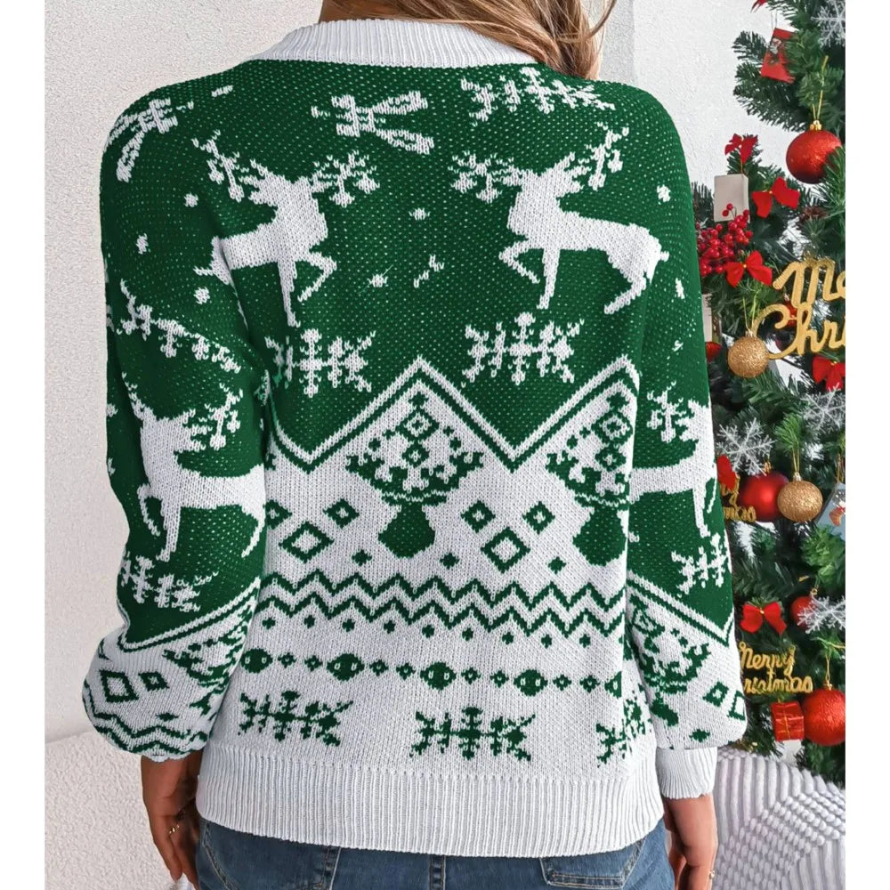Kersttrui Dames Gebreid Warm Rood Groen Wintercharm