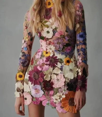 Vrouwenjurk Bloemprint Zomerjurk met 3D Bloemen