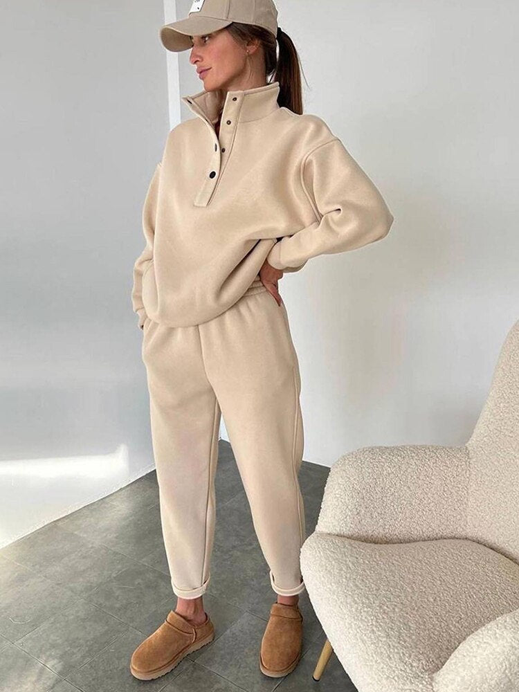 Vrouwelijke Fleece Sweatshirt Set Zacht en Warm