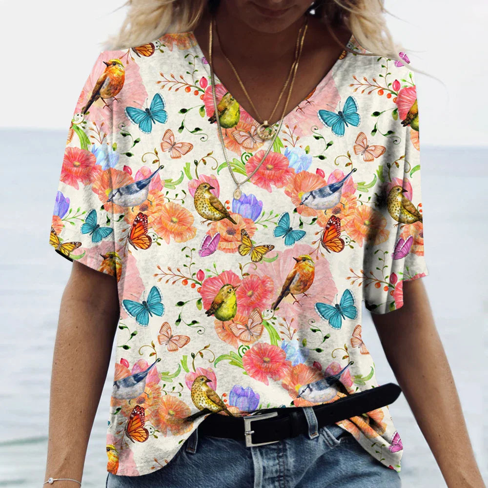 Vrouwelijk Bloemen Shirt met Kleurrijke Vlinder Print