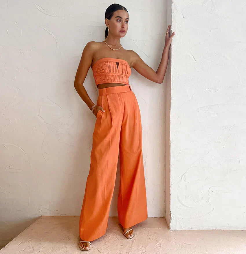 Damesbroek Linnen Oranje Zomerbroek Comfortabele Stijl