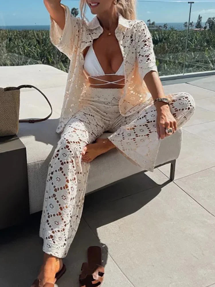 Elegante Pizzo Set met Wijdvallende Broek