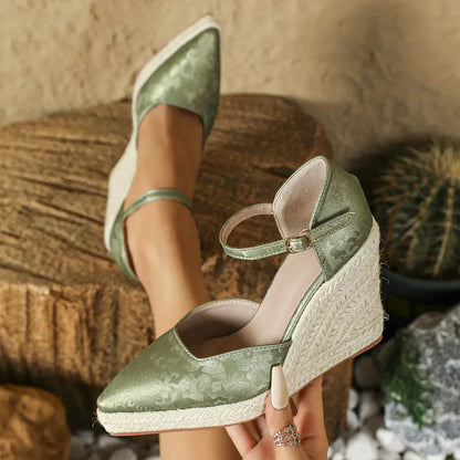 Espadrille Sleehakken Puntneus Enkelband Zomer Sandaal