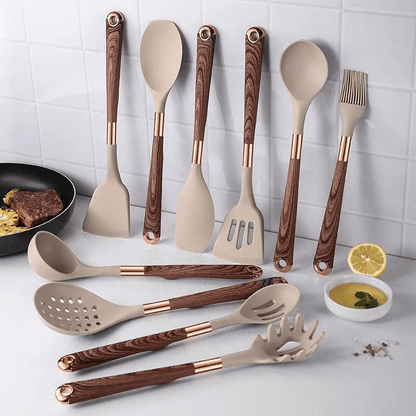 Keukenset Siliconen 10 Delig Hittebestendig Anti-aanbak Kookgerei Set Houten Handvat Keuken Tools Set