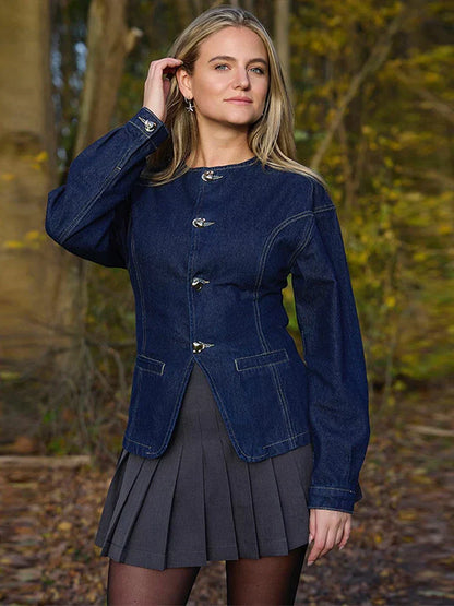 Dames Jeans Set - High Waist Broek en Jeansjasje Slim Fit