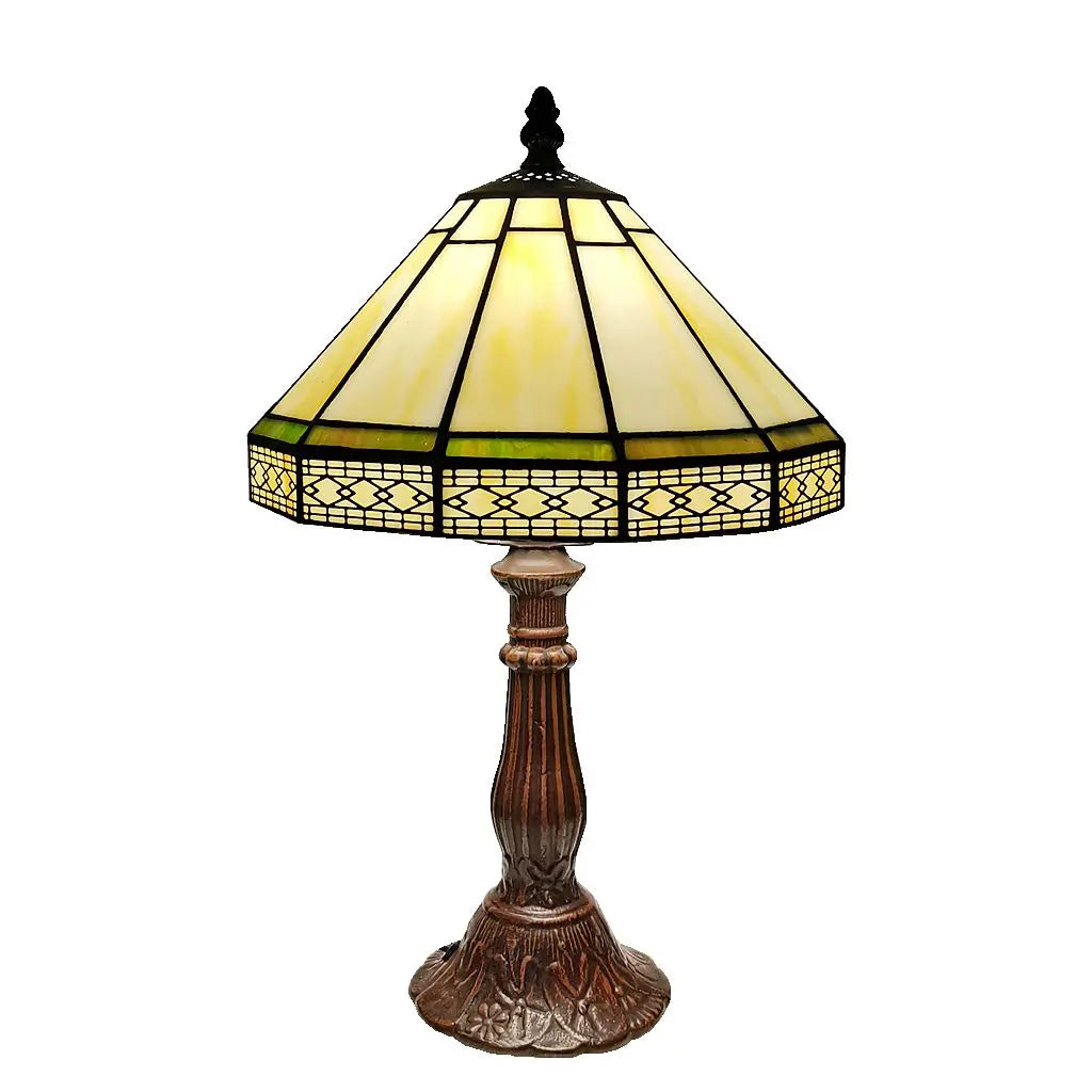 Tiffany Tafellamp Gebrandschilderd Glas 22cm Groen Geometrisch Woonkamer Bureau Slaapkamer Vintage Nachtlamp Nachtkastlamp Sfeerlamp E27