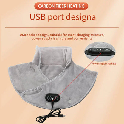 Verwarmde Nek- en Schoudermassager met Vibratie USB Warmtekussen Draagbaar Ergonomisch Plüche 3 Temperatuurstanden Timer Grijs voor Thuis Kantoor