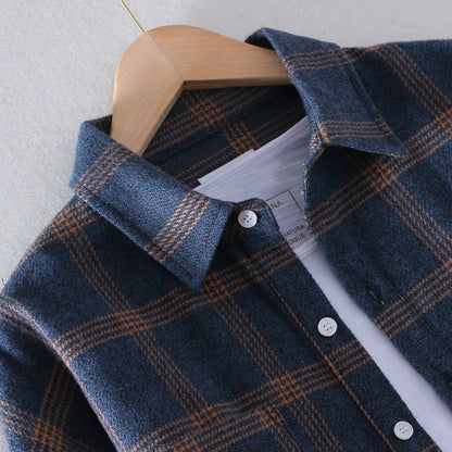 Heren Overhemd Blauw Geruit Comfortabel Casual
