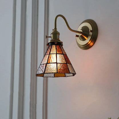 Tiffany Wandlamp Gebrandschilderd Glas E27 Messing Retro Slaapkamer Woonkamer Gang Vintage Wandverlichting Knopschakelaar