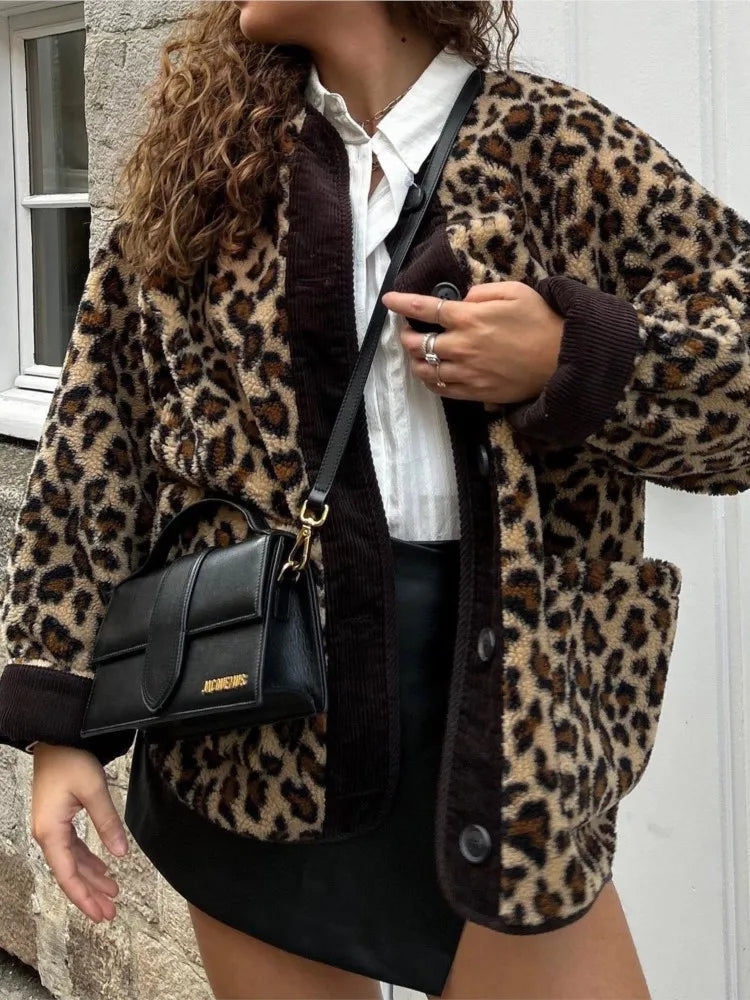 Leder Look Jas voor Dames met Luipaardprint