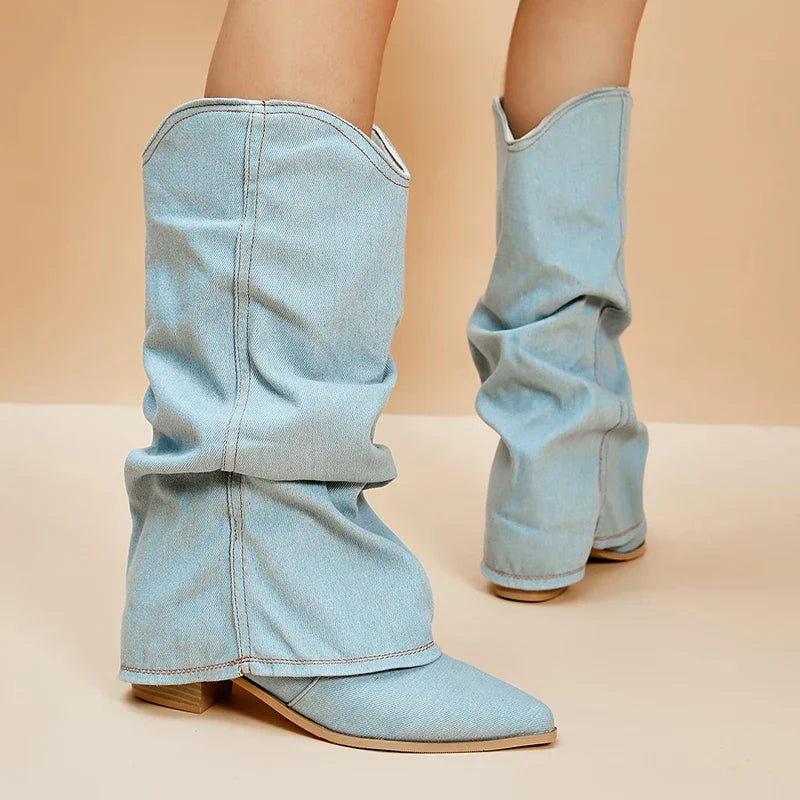 Dames Laarzen Blauwe Denim Stijlvol en Comfortabel