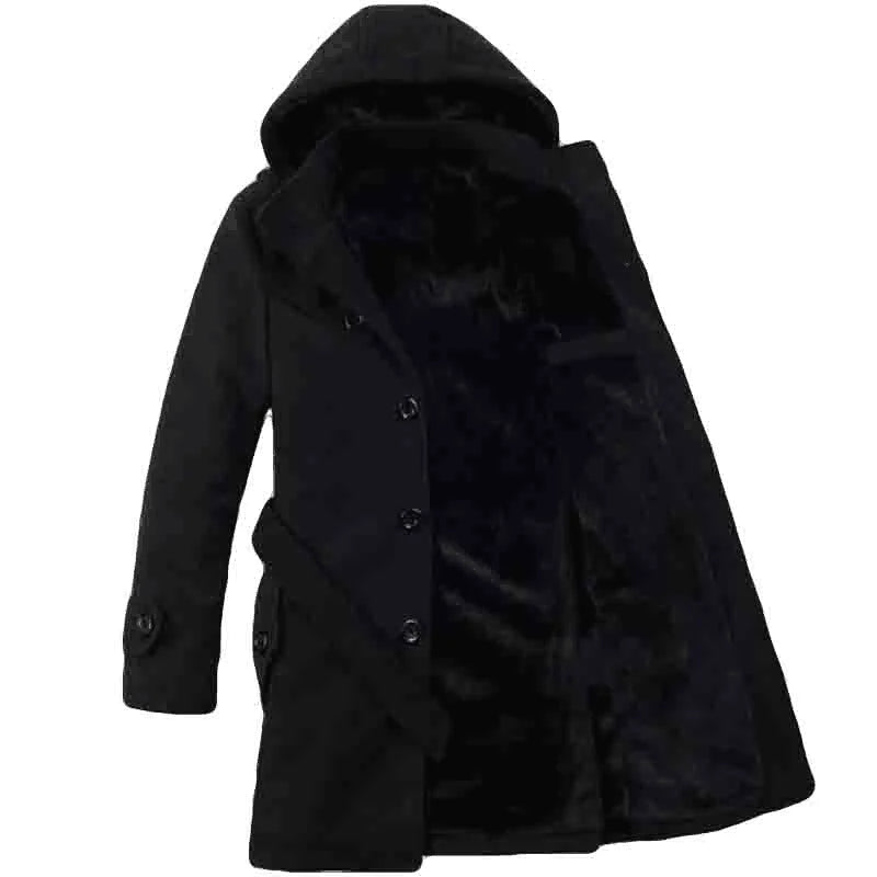 Heren Trenchcoat Gevoerd met Capuchon - Wolmix Imitatiebont