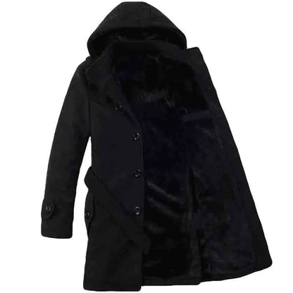 Heren Trenchcoat Gevoerd met Capuchon en Imitatiebont